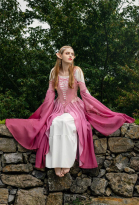 Medieval Renaissance Costume Elf Style Pink Gradient Dress with Sleeves
